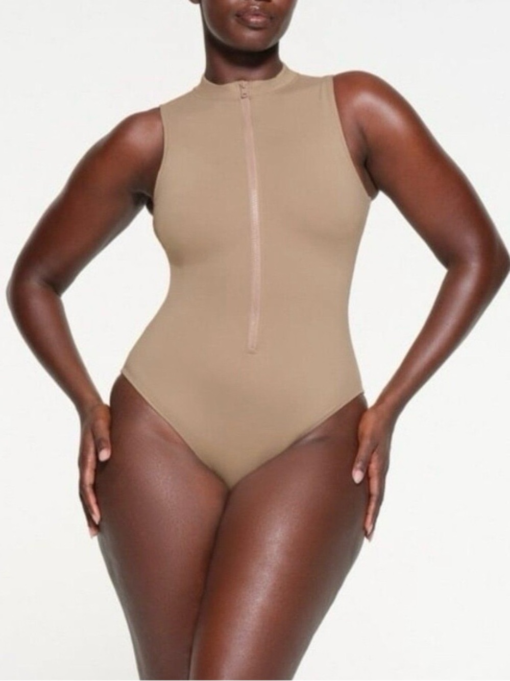 Skims Signature Swim Zip Front Sleeveless One Piece - Picture 2 of 8